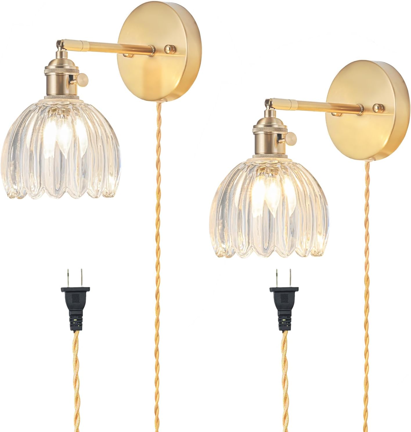 Vintage Plug in Wall Sconces Set of 2 with Adjustable Design