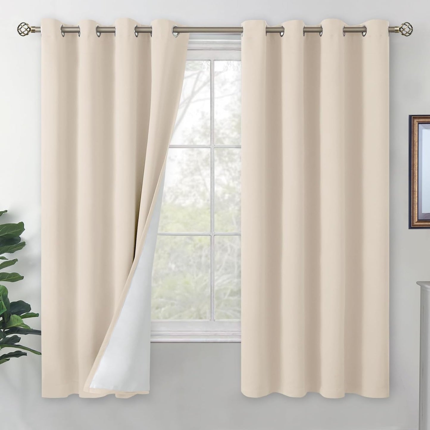 BGment Champagne Blackout Curtains for Bedroom 63 Inch Length