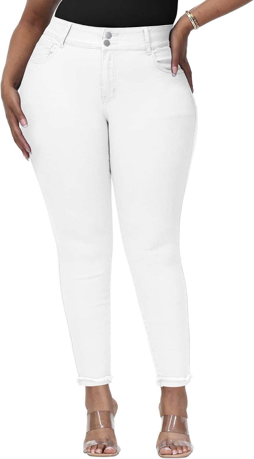 Womens Plus Size Skinny Jeans High Waisted Stretchy Classic Fit