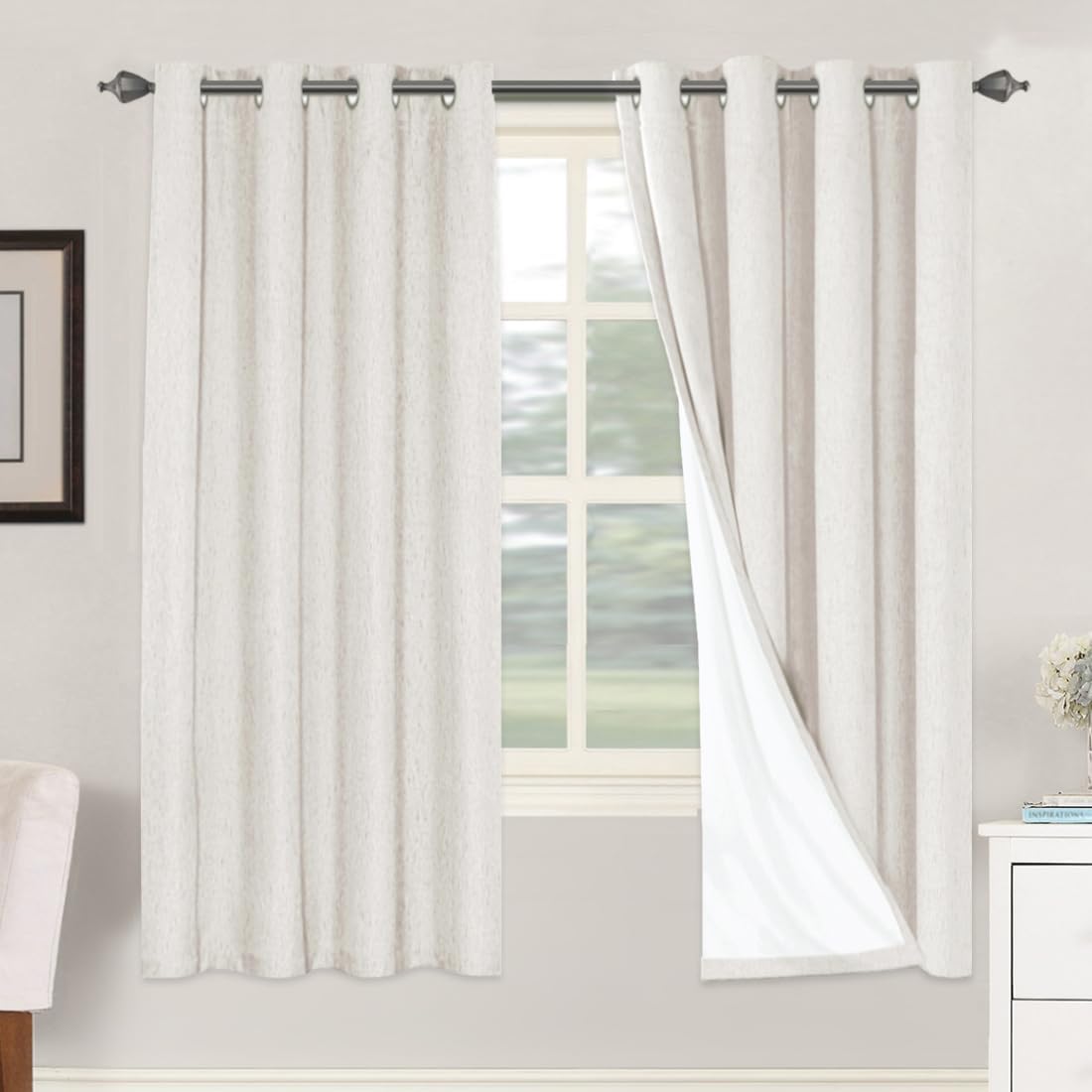 H.VERSAILTEX Linen Blackout Curtains 72 Inches Long for Privacy