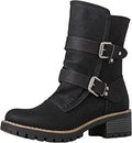 Women's Biker Boots Lace up Mid Calf Motorcycle Boots - Vegan Leather