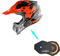 1Storm Adult Motocross Helmet JH601 Dinosaur Orange - Bluetooth Bundle