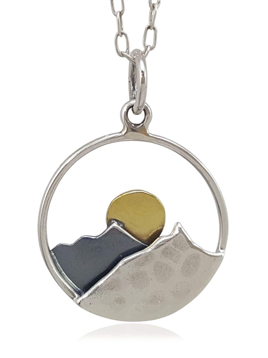 Mountain Range with Sun Charm Necklace in Sterling Silver 18ft