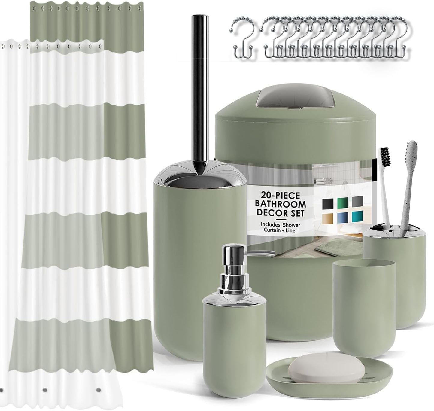 Sage Green Bathroom Accessories Set - 20PC Clara Clark Set