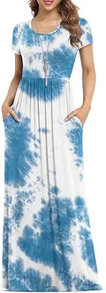 Women Short Sleeve Casual Maxi Dress with Pockets - Flowy Comfort