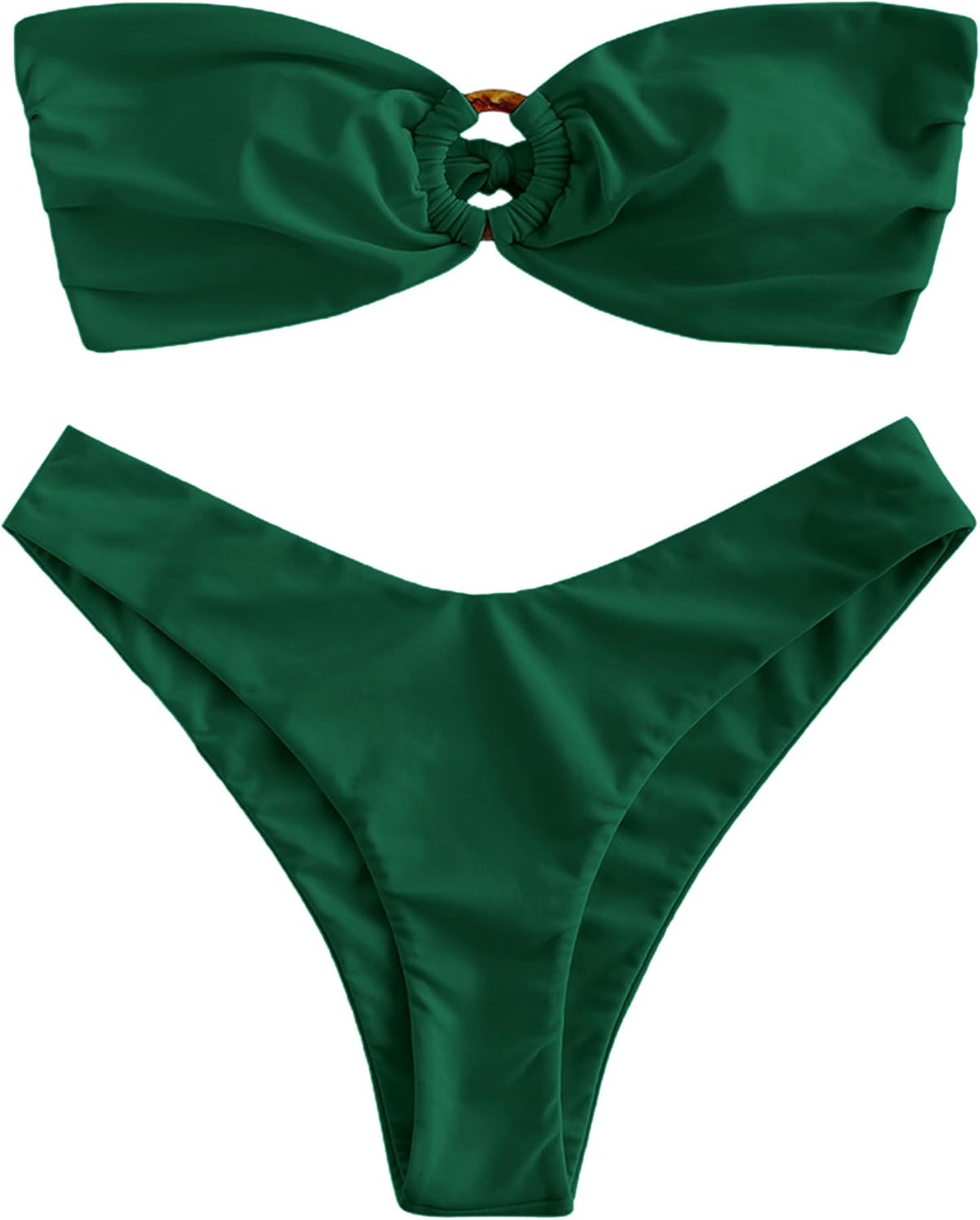 ZAFUL Women's Bandeau Bikini O Ring Strapless High Cut Swimsuit