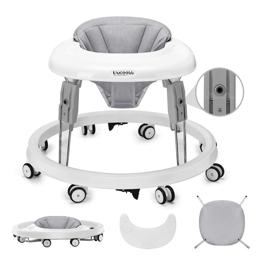 Foldable Baby Walker: 7-Speed Height Adjust, Large Plate, Anti-Roll Wheels