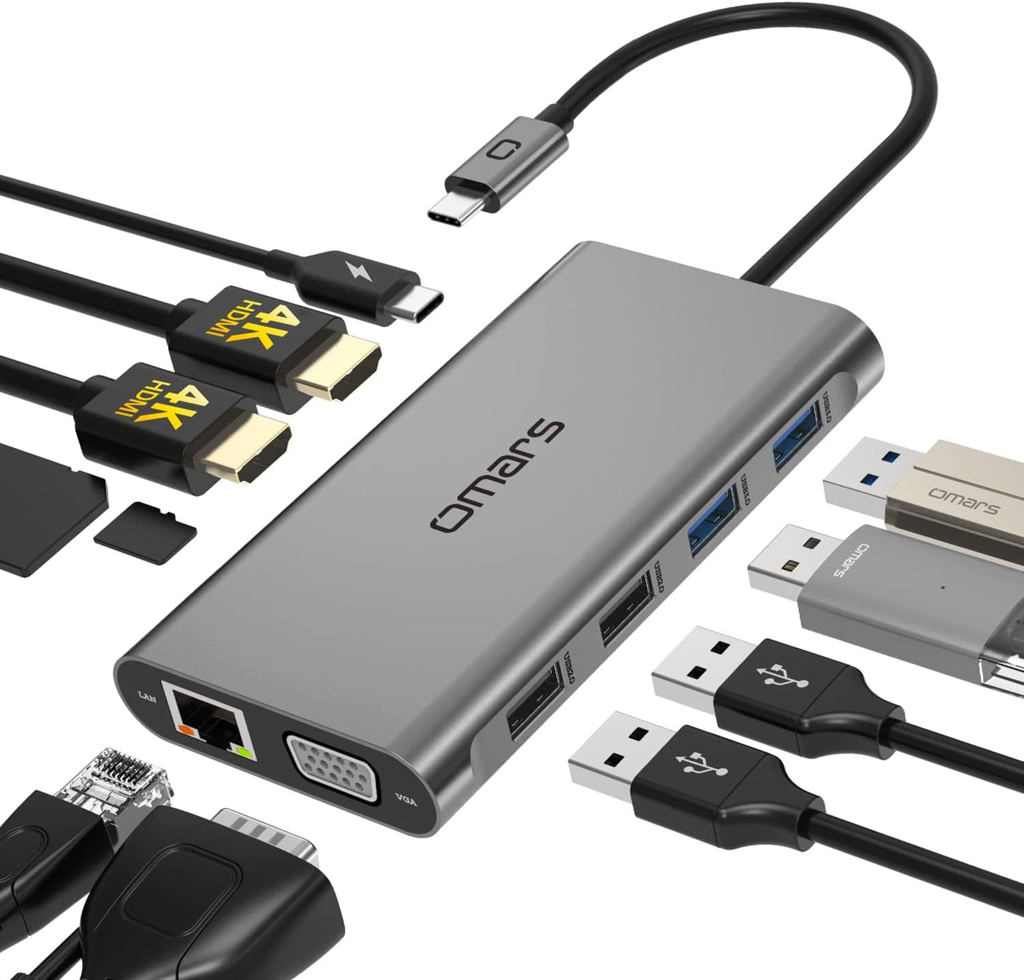 Omars 11-in-1 USB-C Dock: Triple Display, Dual 4K HDMI