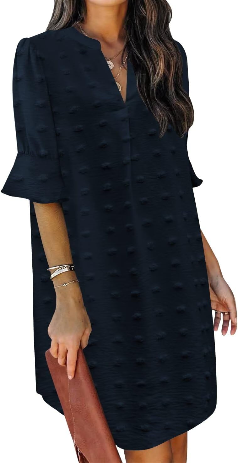 QACOHU Summer Dresses for Women V Neck Ruffle Casual Style