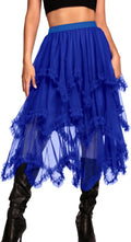 Long Tulle Skirt for Women - High Waisted Asymmetrical Ruffle Midi