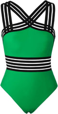 Women's One Piece Swimsuit Slimming High Waisted Crossover Neck