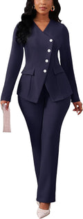 Pant Suits for Women Long Sleeve Blazer and High Waist Pants - Dressy