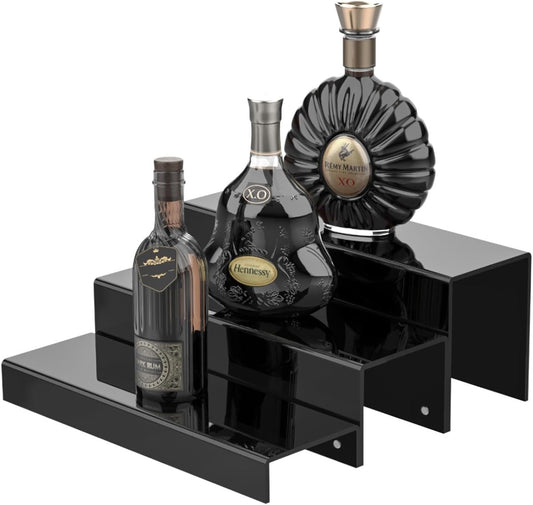 3 Tiers Bar Shelves for Liquor Bottles - Black Acrylic Display