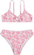 Ditsy Floral Knot Front Ruched Triangle Bikini Swimsuit for Women