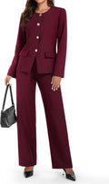 Women's 2 Piece Business Casual Blazer and Wide Leg Pants Suit Set