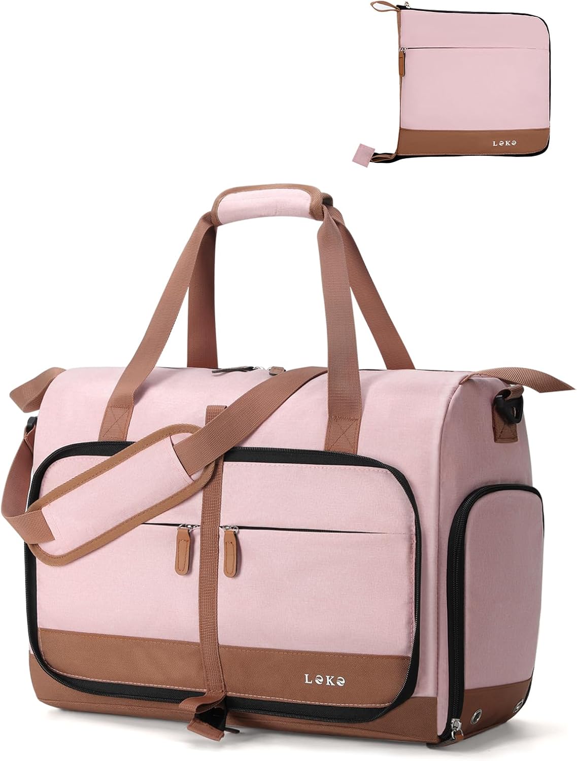 Lekesky Foldable Travel Duffle Bag for Women with Shoe Compartment