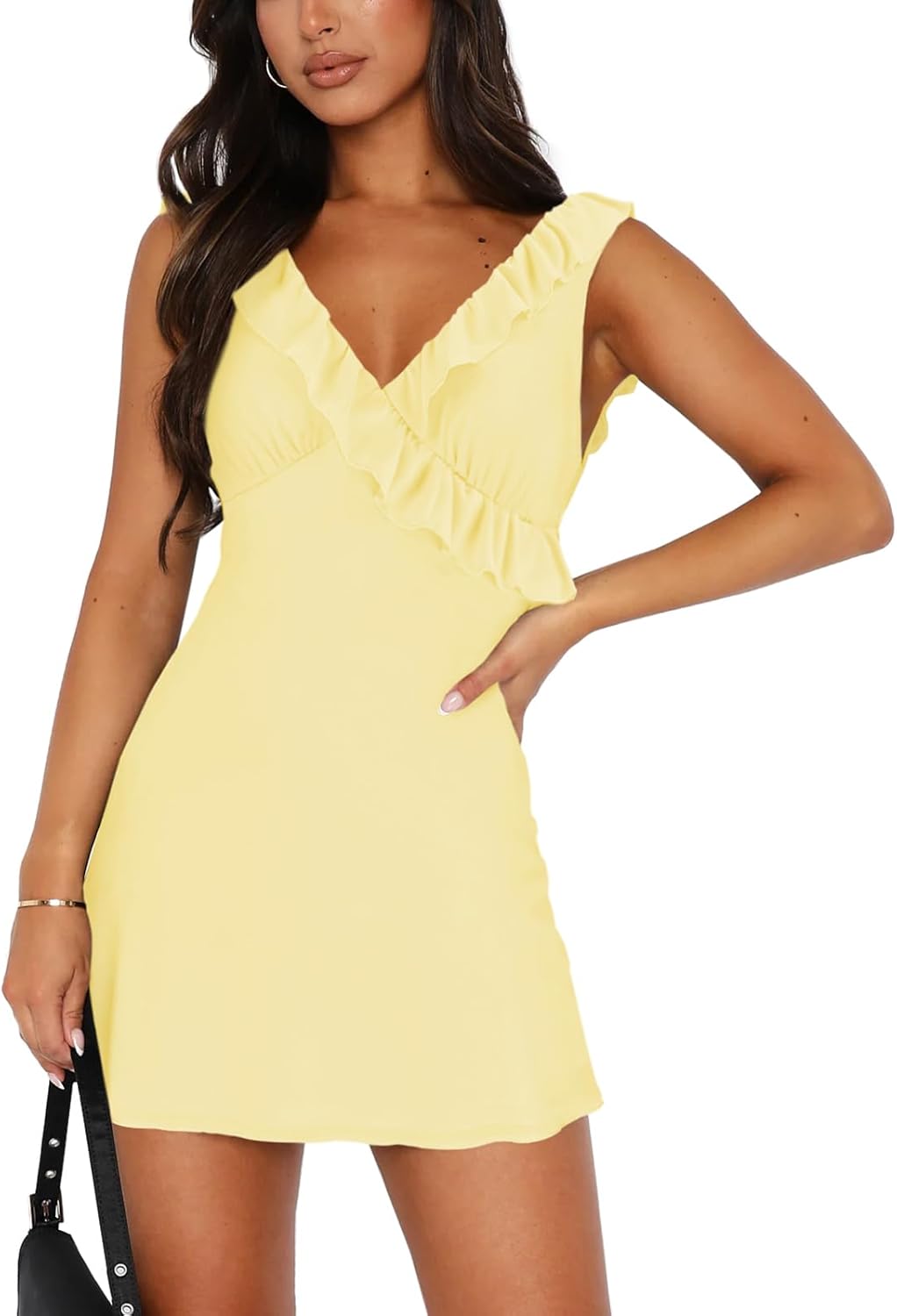 Women's Sexy V Neck Sleeveless Backless Ruffles Dress Review