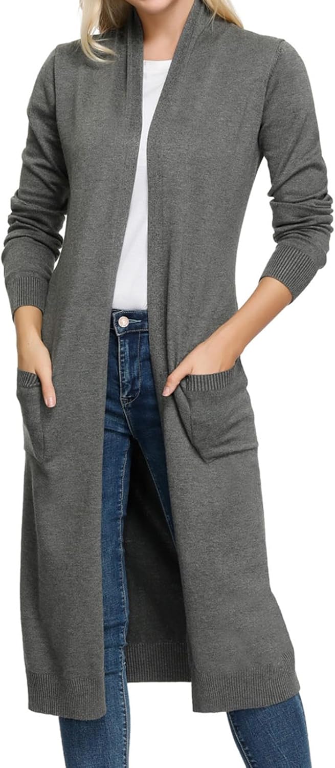 Essential Solid Open Front Maxi Long Knitted Cardigan Sweater