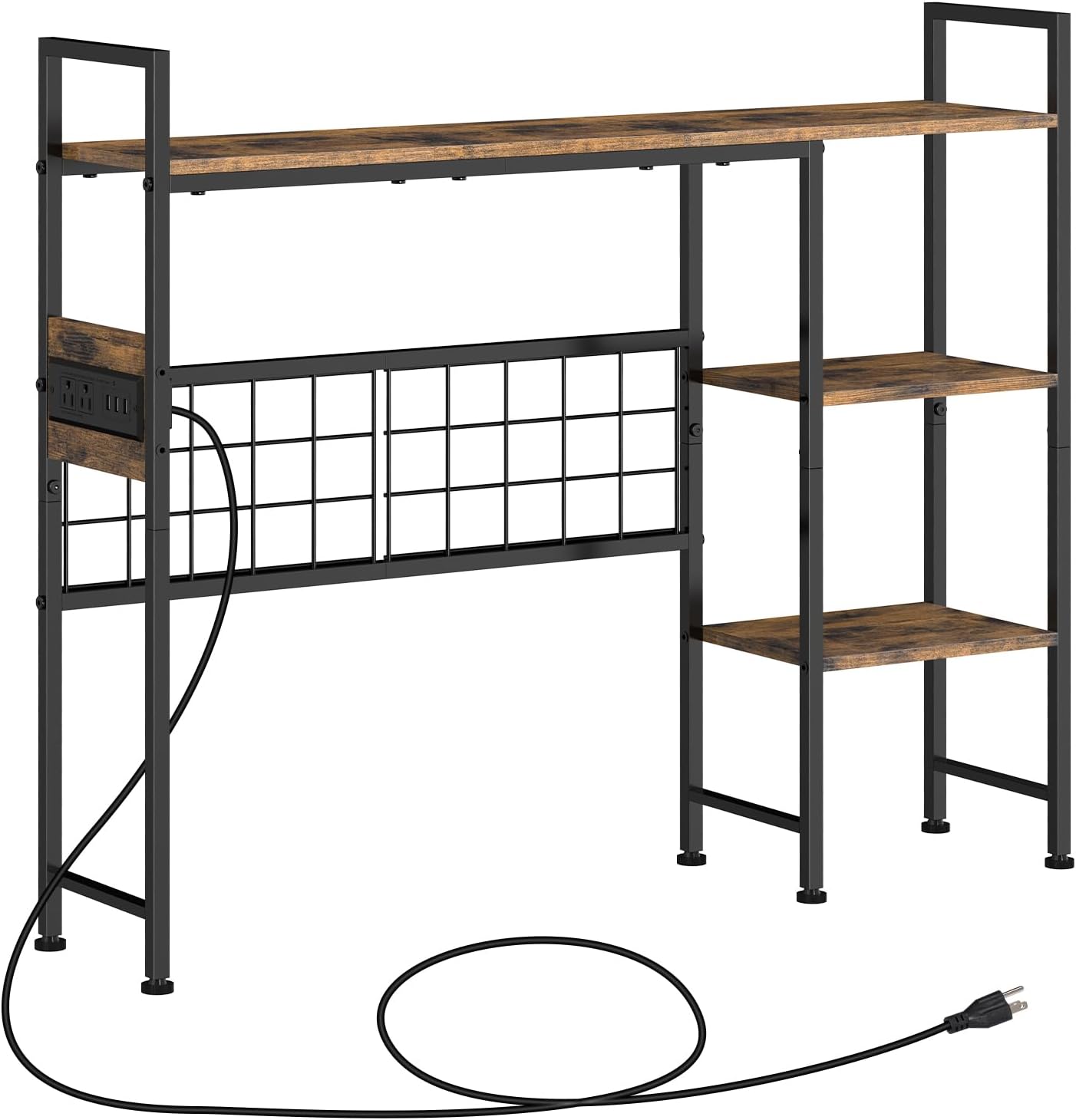 Rustic Brown Desk Hutch with Power Outlets