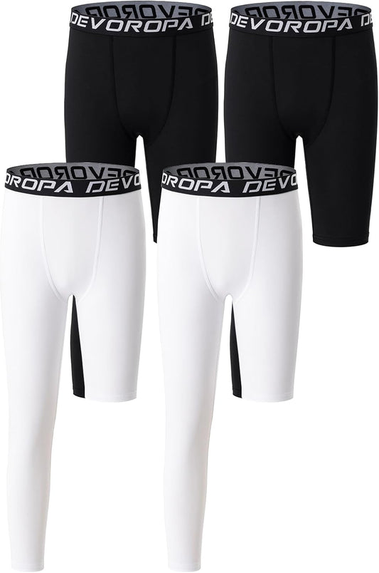 DEVOROPA Youth Boys One Leg Compression Pants for Sports Activities