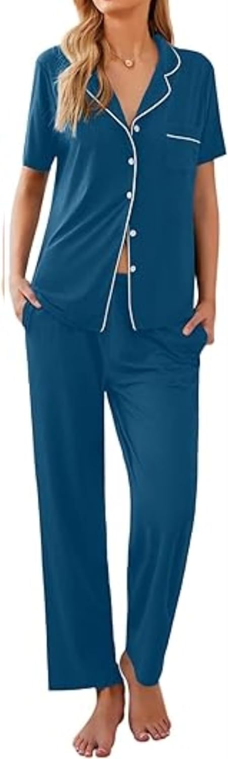 Ekouaer Women Pajamas Set Soft Button Down Sleepwear Pjs