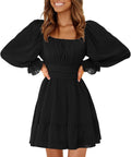 EXLURA Women's Casual Long Lantern Sleeve Square Neck Mini Dress This