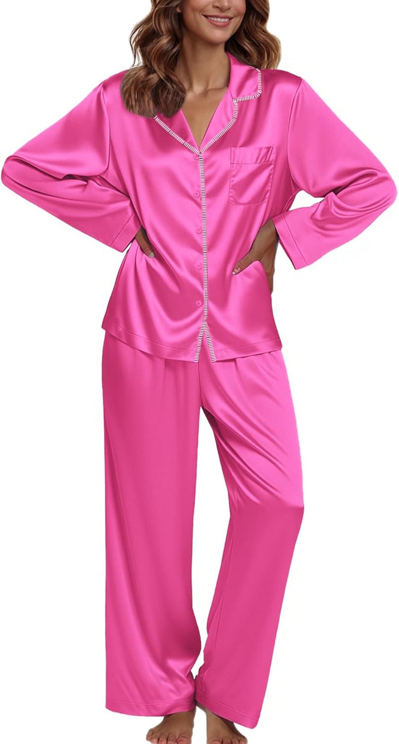 Ekouaer Pajamas For Women Set Silk Pjs 2 Piece Satin Sleepwear