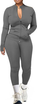 Two Piece Women Tracksuit Set - Zip Jacket & Leggings, Slim Fit
