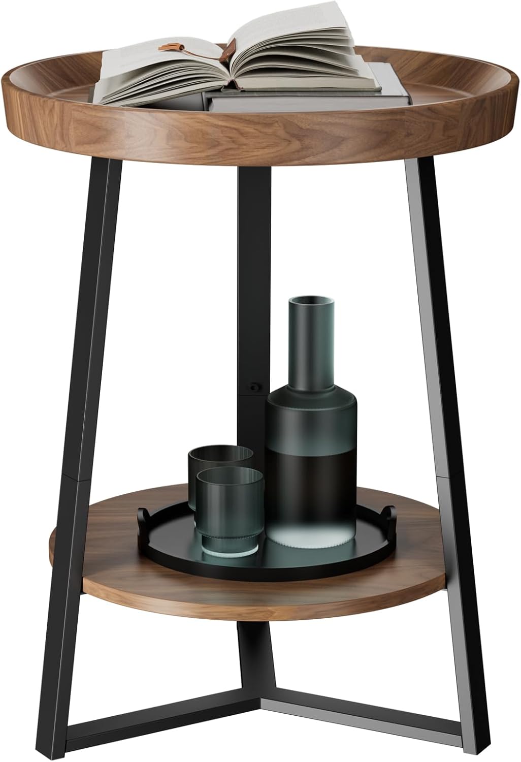 Gadroad Round End Table with Storage Shelf for Small Spaces