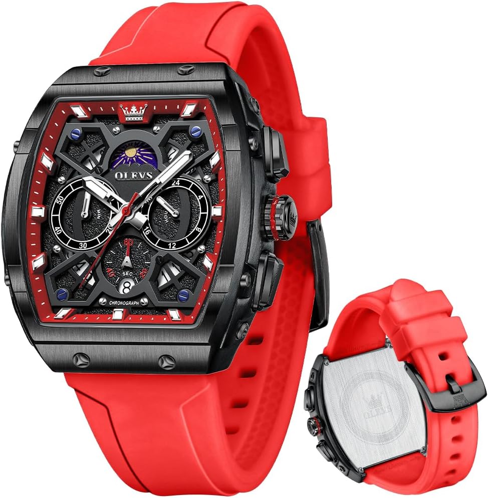 OLEVS Mens Watches Chronograph Waterproof Luminous Silicon Strap