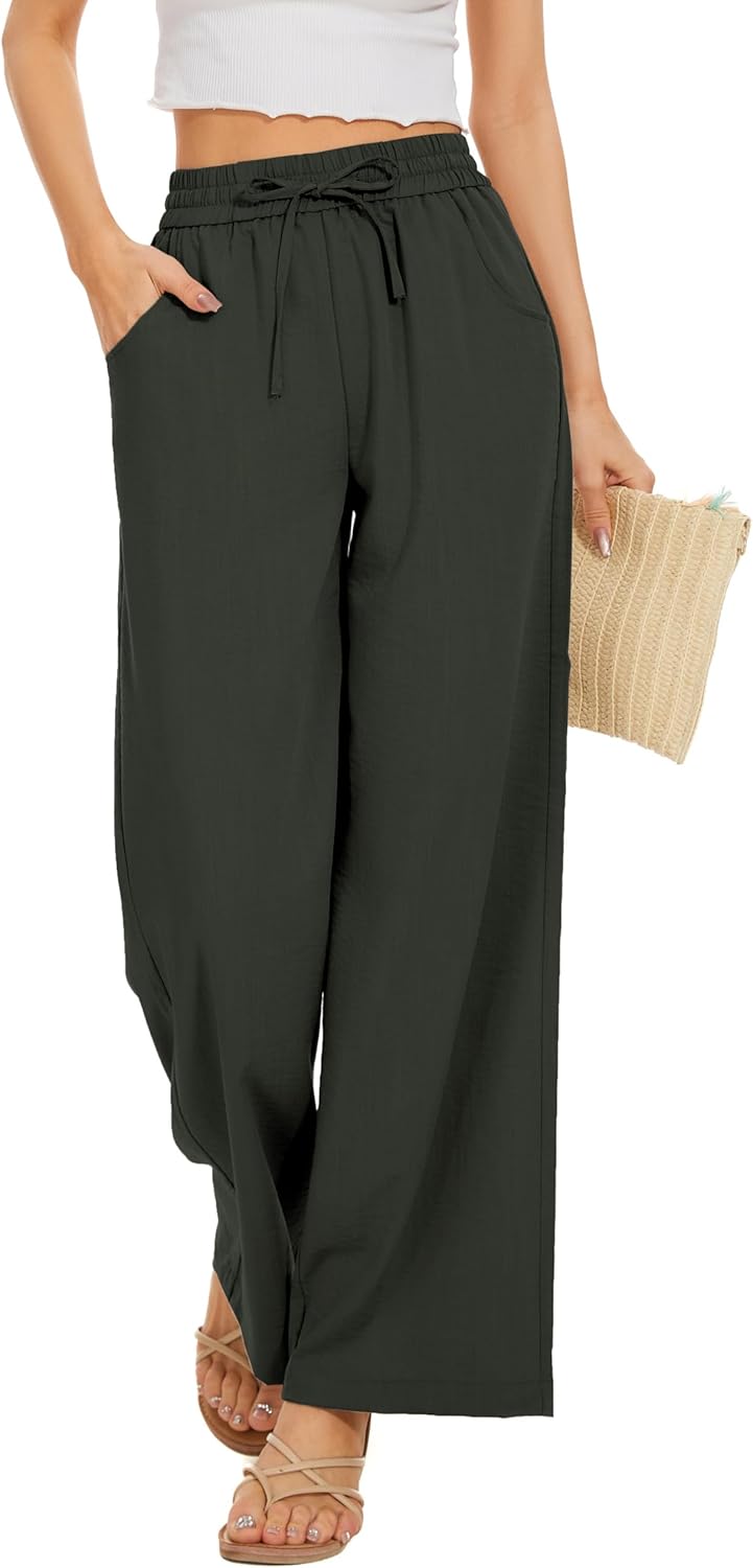 Women Flowy Pants with Drawstring Waist for Summer Comfort