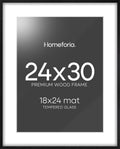 Homeforia Poster Frame 24x30 Black - Oak Wood Frame Matted to 18x24