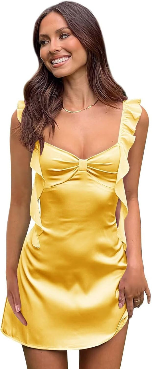 Elegant Satin Homecoming Dresses with Ruffles for Teens
