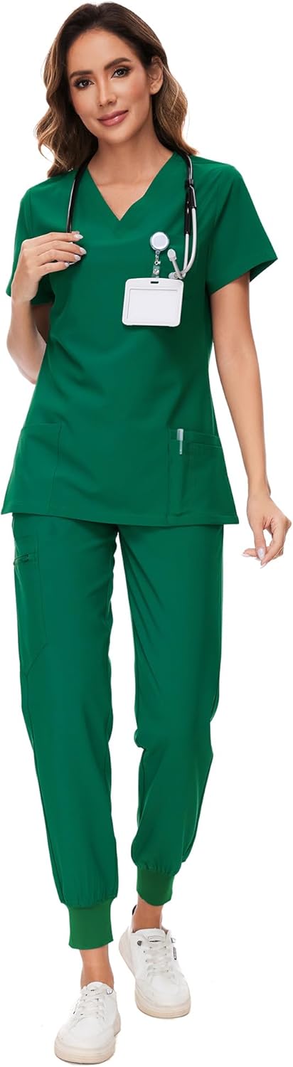 COZYFIT Scrubs for Women Set - Stylish V-Neck Top & Jogger Pants