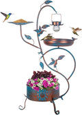 Metal Bird Bath for Outside with Planter and Solar Light - 3-in-1