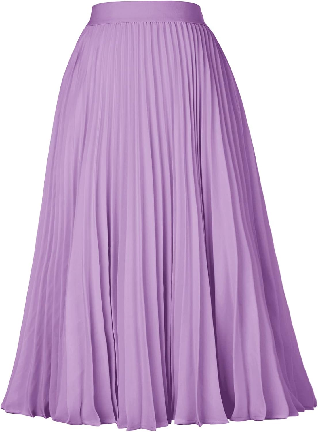 High Elastic Waist Pleated Chiffon Midi Swing Skirt for Women