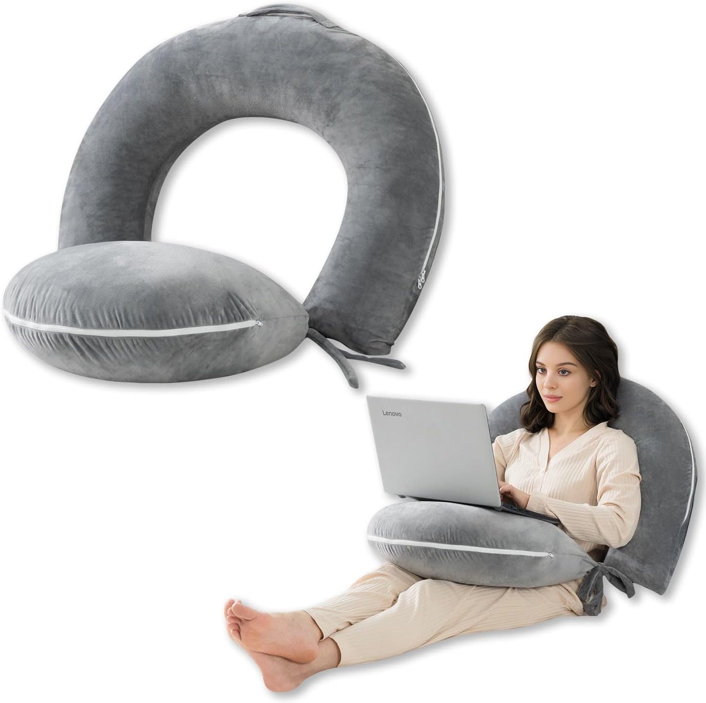 INSEN Versatile Reading Pillow, Soft Velvet, Grey