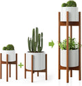 MUDEELA 2 Pack Indoor Plant Stands 30 in - Mid Century Bamboo Duo