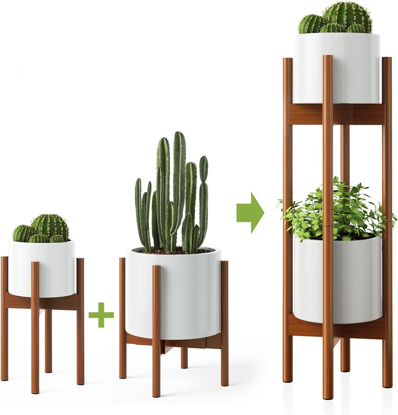 Indoor Plant Stands 2 Pack, Adjustable Bamboo Plant Stand 30 in