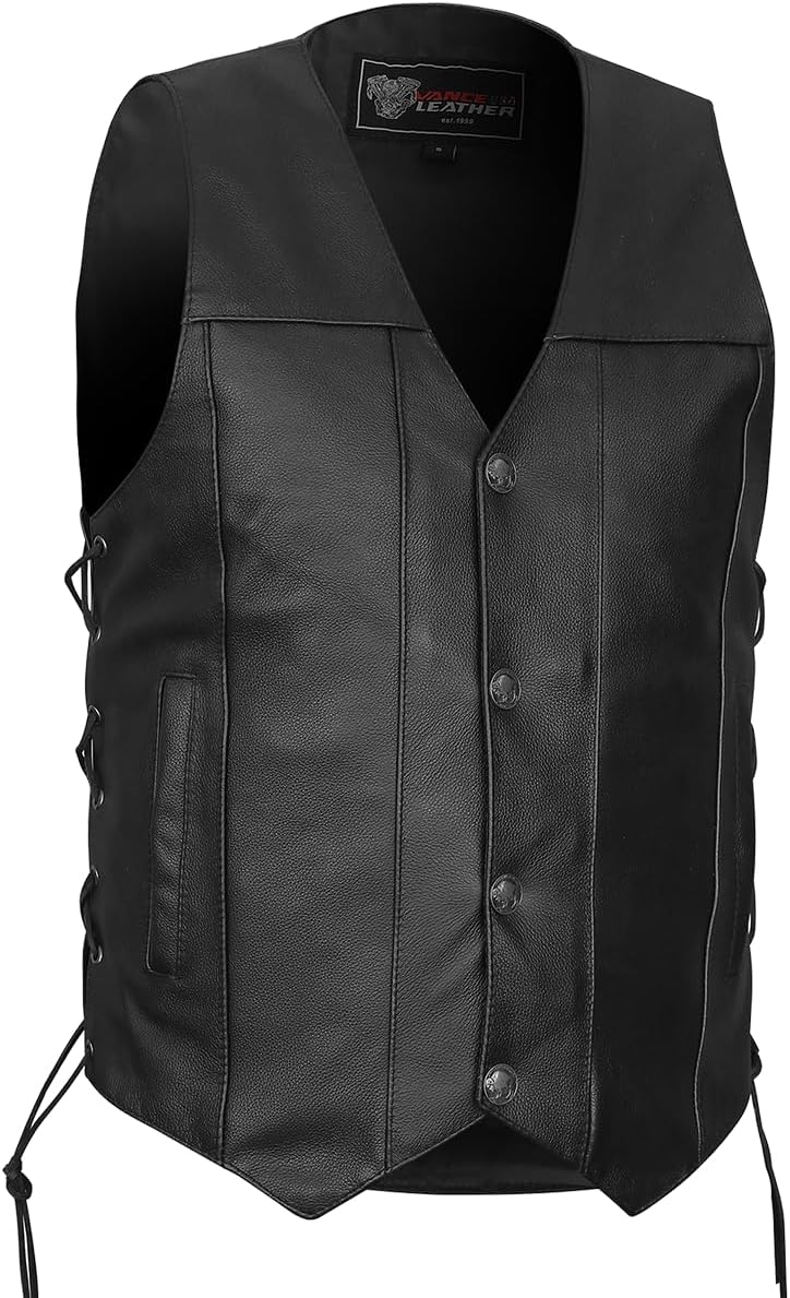 Mens Leather Motorcycle Vest with CCW Pocket for All-Weather Riding