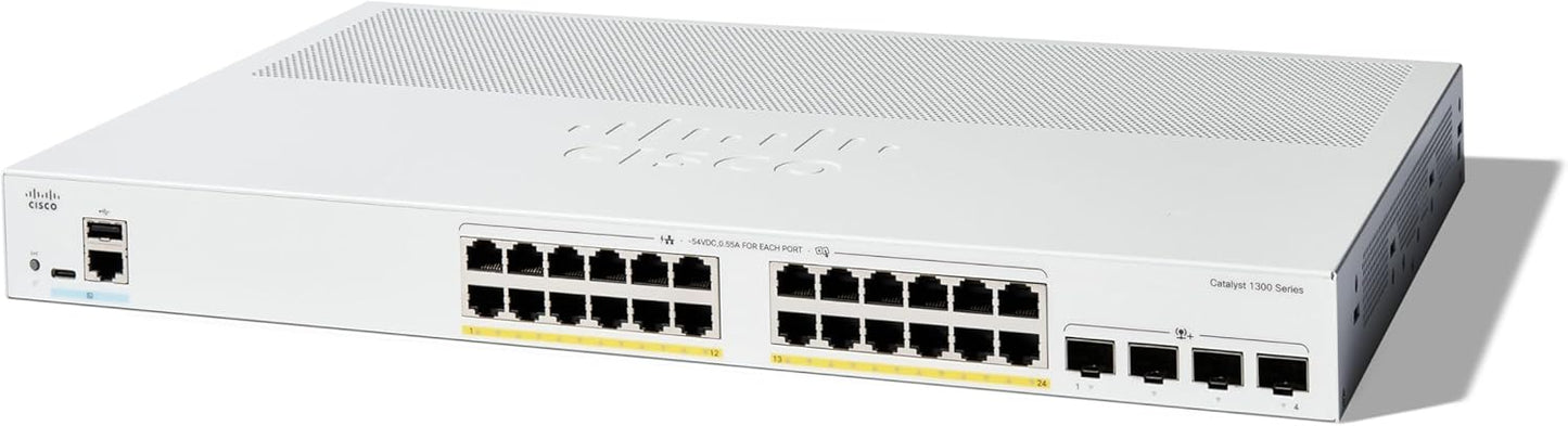 Cisco Catalyst 1300-24P-4X Managed Switch with 24 Ports and PoE
