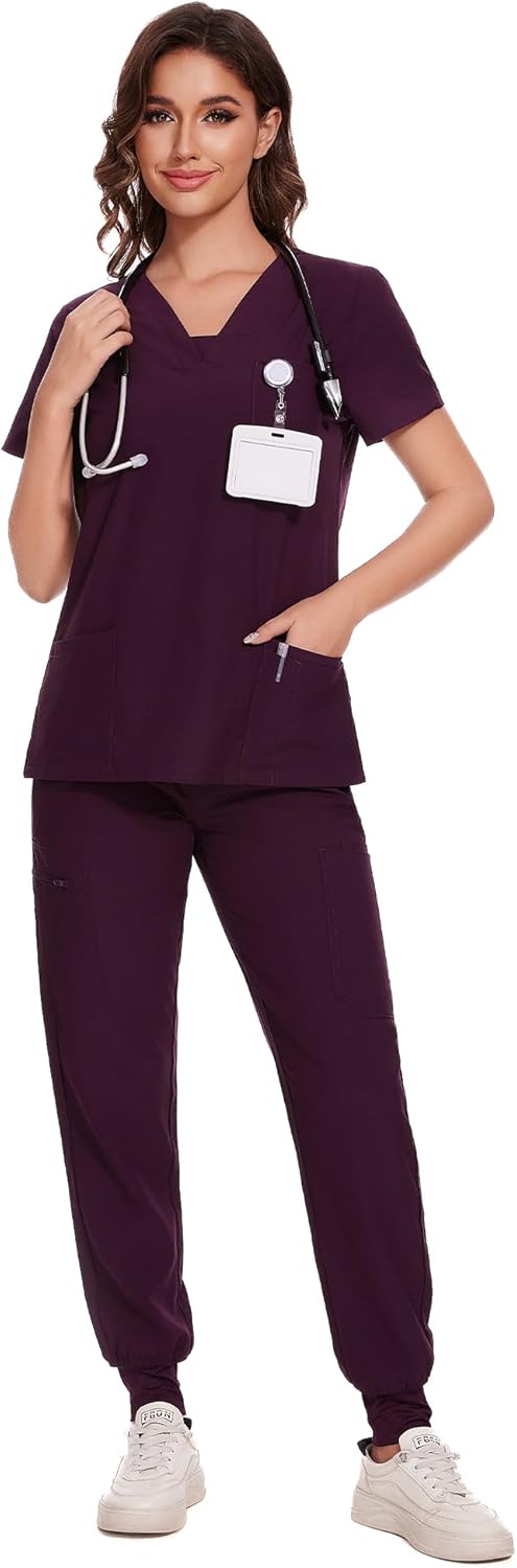 COZYFIT Scrubs for Women - V-Neck Top & Cargo Pants Set