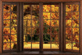 Autumn Fall Backdrop French Window View Garden Forest Trees Leaves