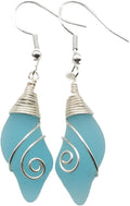 Handmade Sea Glass Earrings for Women - Hawaiian Wire Wave Drop