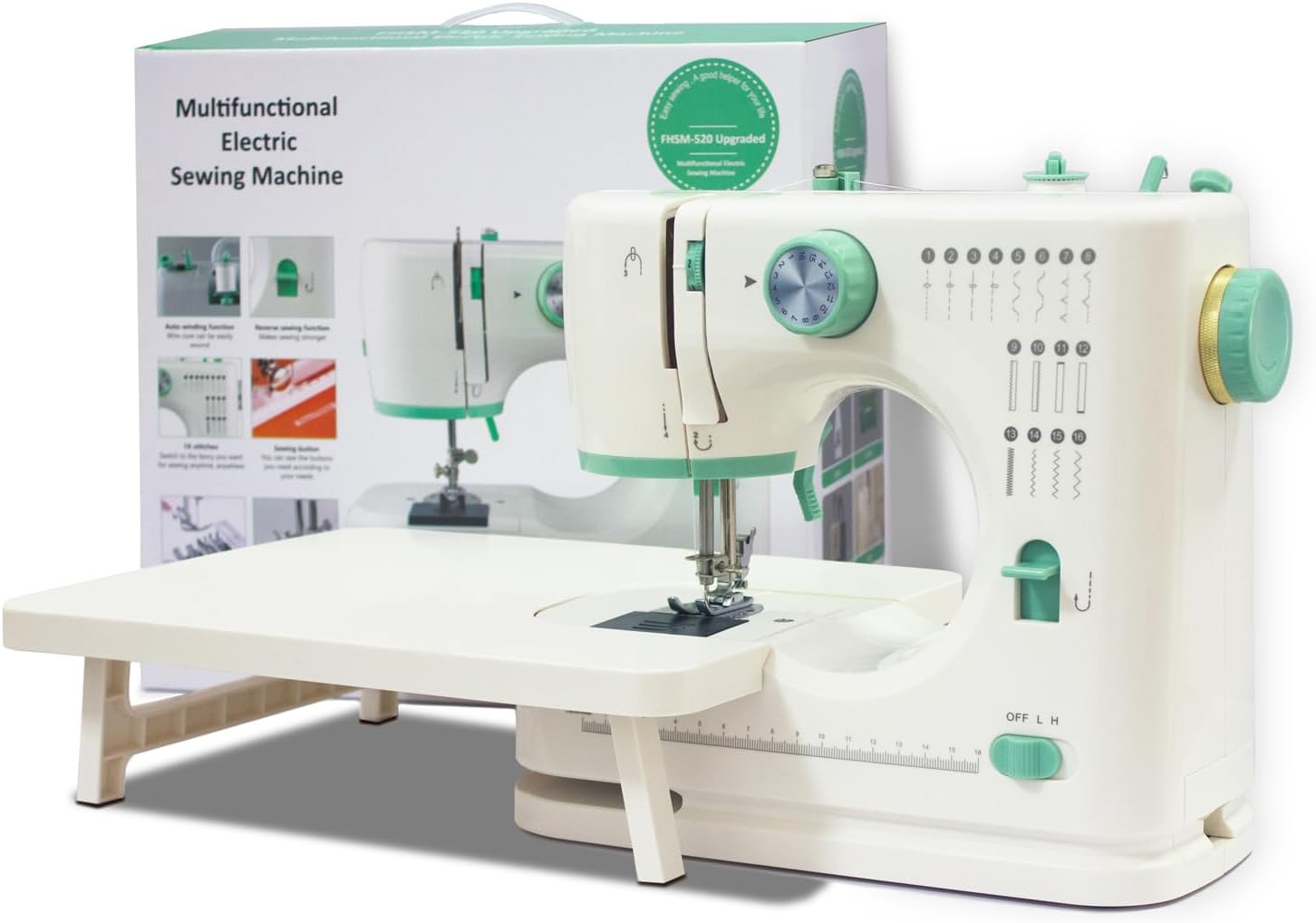 ShyangLiang Portable Sewing Machine: 16 Stitches, Reverse, Adjustable Speed