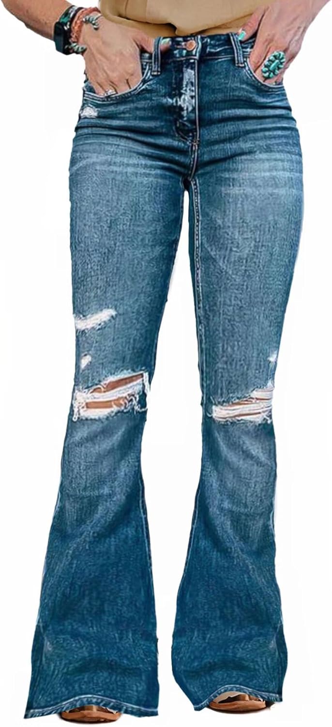 Flamingals Flare Bell Bottom Jeans for Women with Raw Hem Style