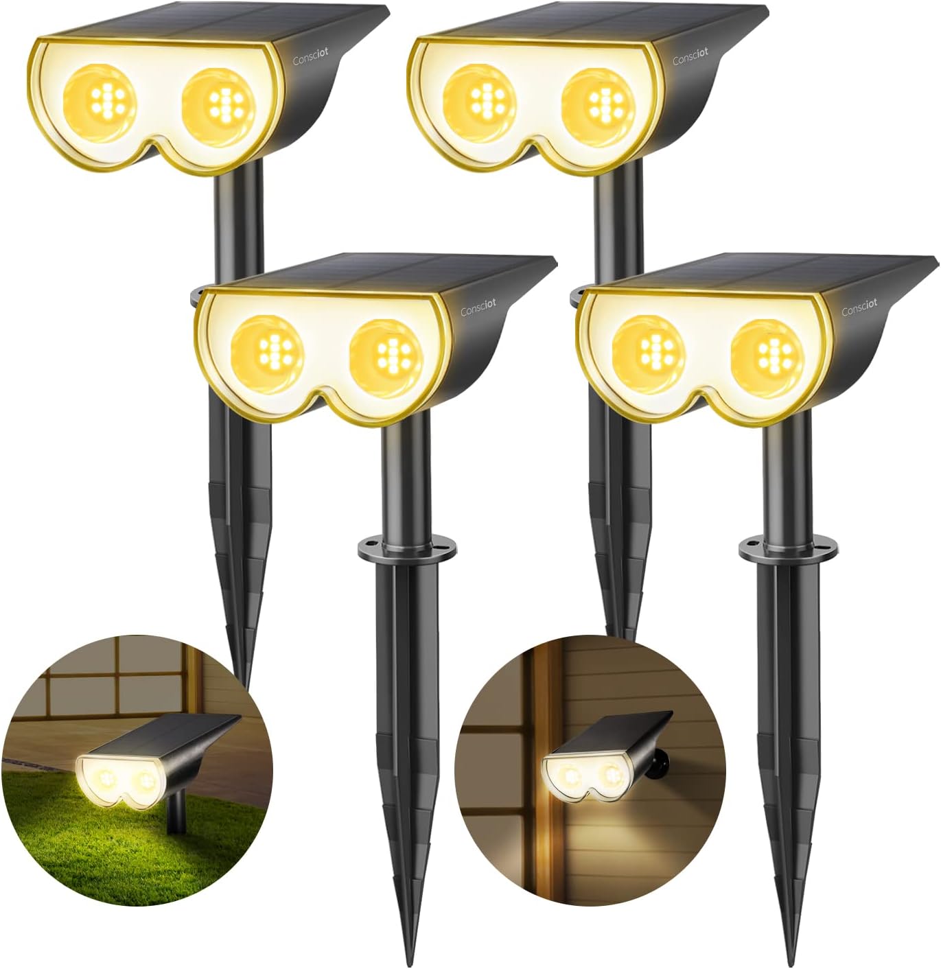 Consciot Solar Spot Lights Outdoor - 16 LEDs for Landscape