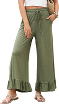 Womens Wide Leg Palazzo Pants High Waisted - Soft Drawstring Fit