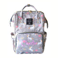 Grey Unicorn Large Personalized Diaper Bag Backpack - Monogrammed