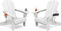 White Folding Adirondack Chair Set of 2 - HDPE with Cup Holders